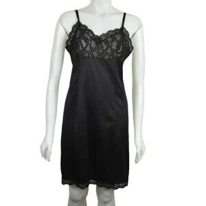 Vintage Kayser Black Slip Dress Lingerie Lace Size 36